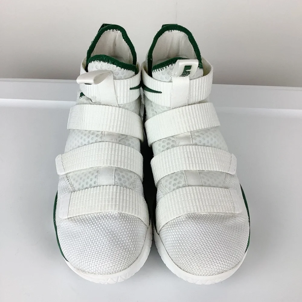 Nike Zoom White Green Basketball Lebron Soldier 11 High Top Sneakers - Picture 5 of 9
